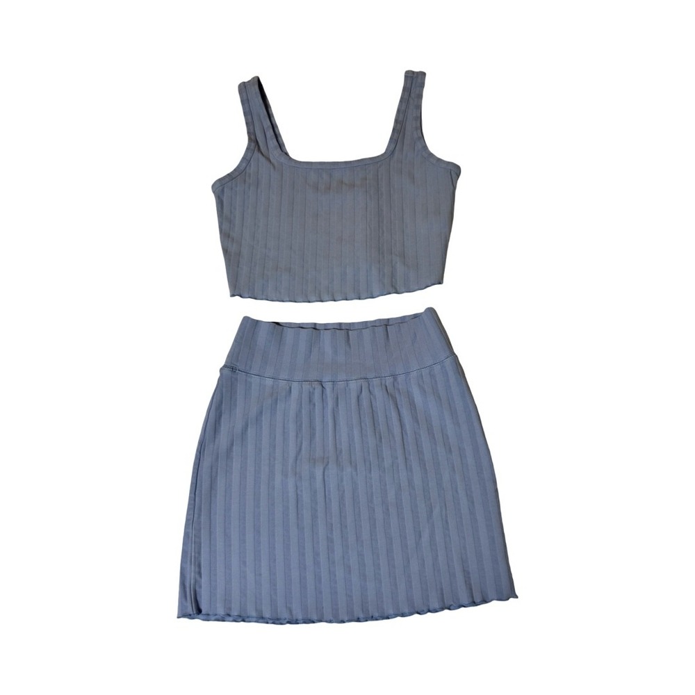 OFFLINE by Aerie Periwinkle Blue Ribbed 2 Piece Set Crop Tank and Mini Skirt